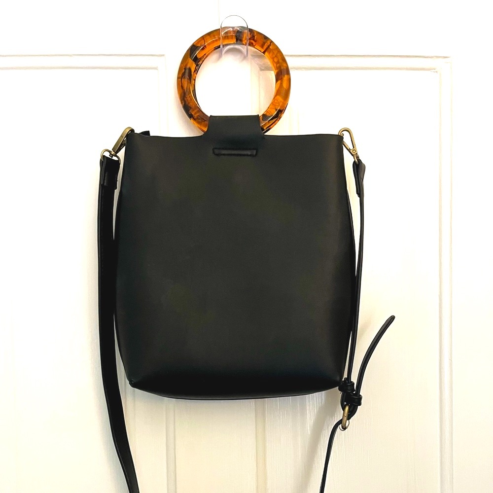 Anthropologie Faux Leather Bag w/ Lucite Handles and Tassel